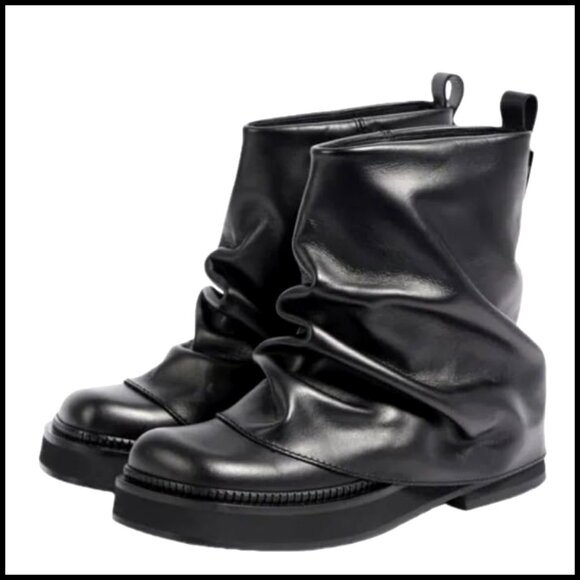 Leozcaa Women Slouchy Ankle Boots Casual Fold Over Round Toe  Slouchy Ankle Boots Chunky Low Heel Platform Pull On Casual Round Toe